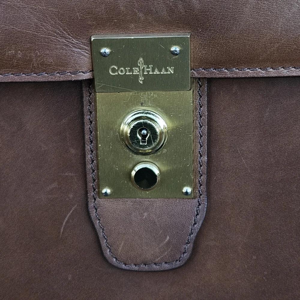 Vintage Heavy Leather COLE HAAN Executive CEO Lawyer Briefcase Brown Bag ITALY